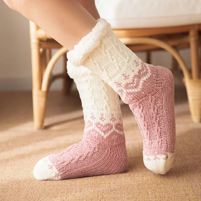 Love Knitted Plush Floor Socks Winter Warm Non slip Carpet Socks Christmas Home Women Pink - Shop at LoveMi