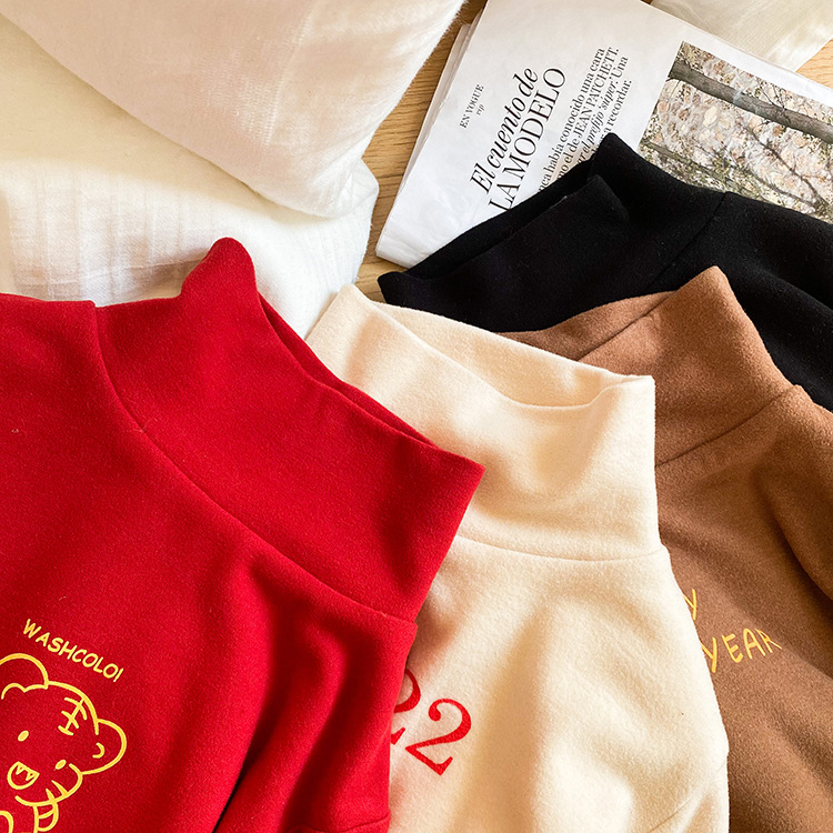 New Year's Letter Plus Velvet Half High Neck Cartoon Bottoming Shirt