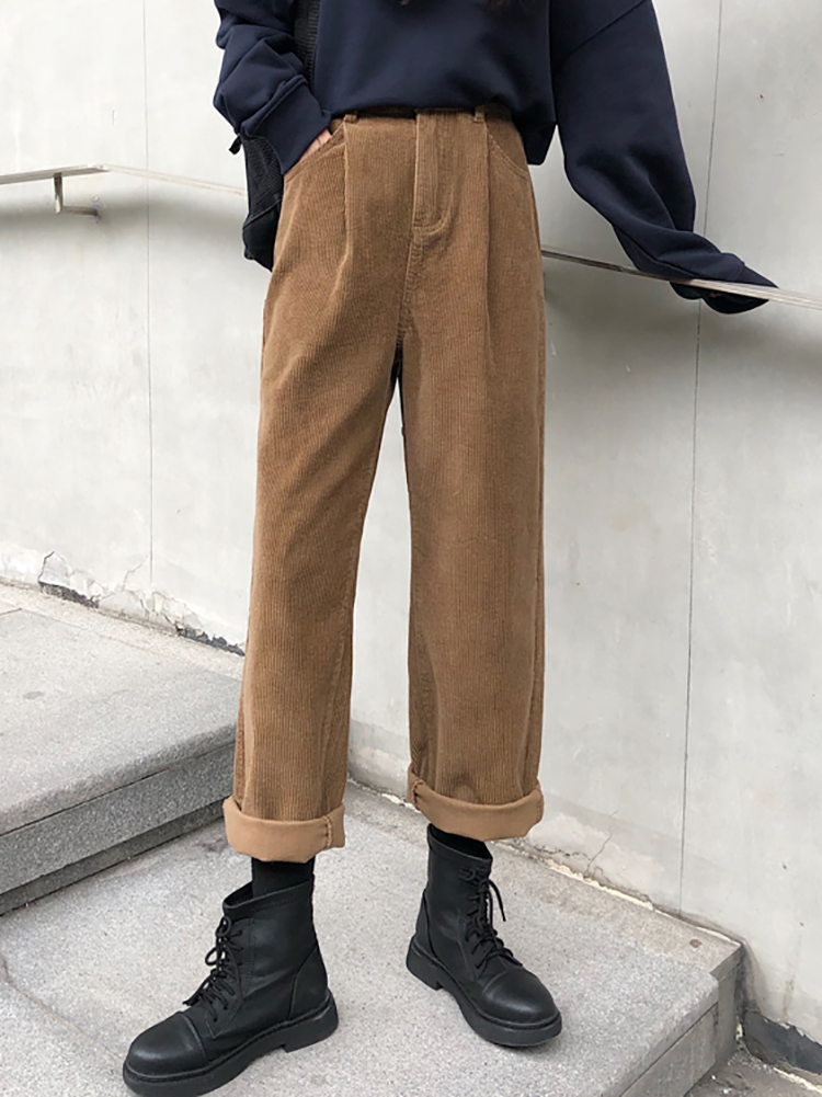 Vintage Corduroy Casual Workwear Wide Leg Pants