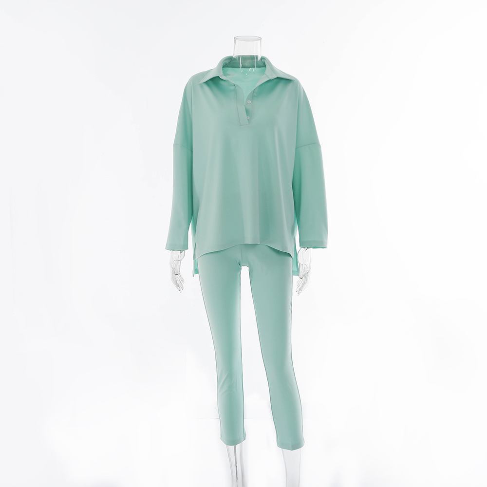 Ladies Loose Solid Color Long-sleeved Casual Pants Suit