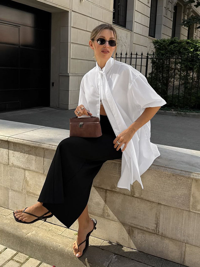 Loose-fitting Long-sleeved White Shirt With A Flowy Collar
