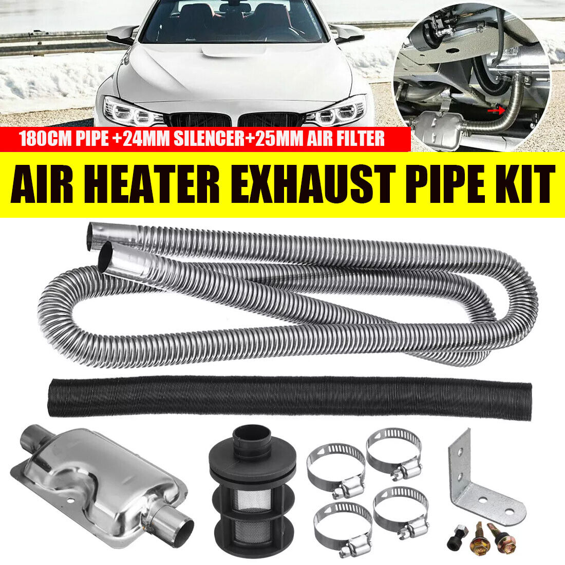 180CM Exhaust Pipe 24mm Exhaust-Silencer 25mm Air Filter For Air  Heater NEW