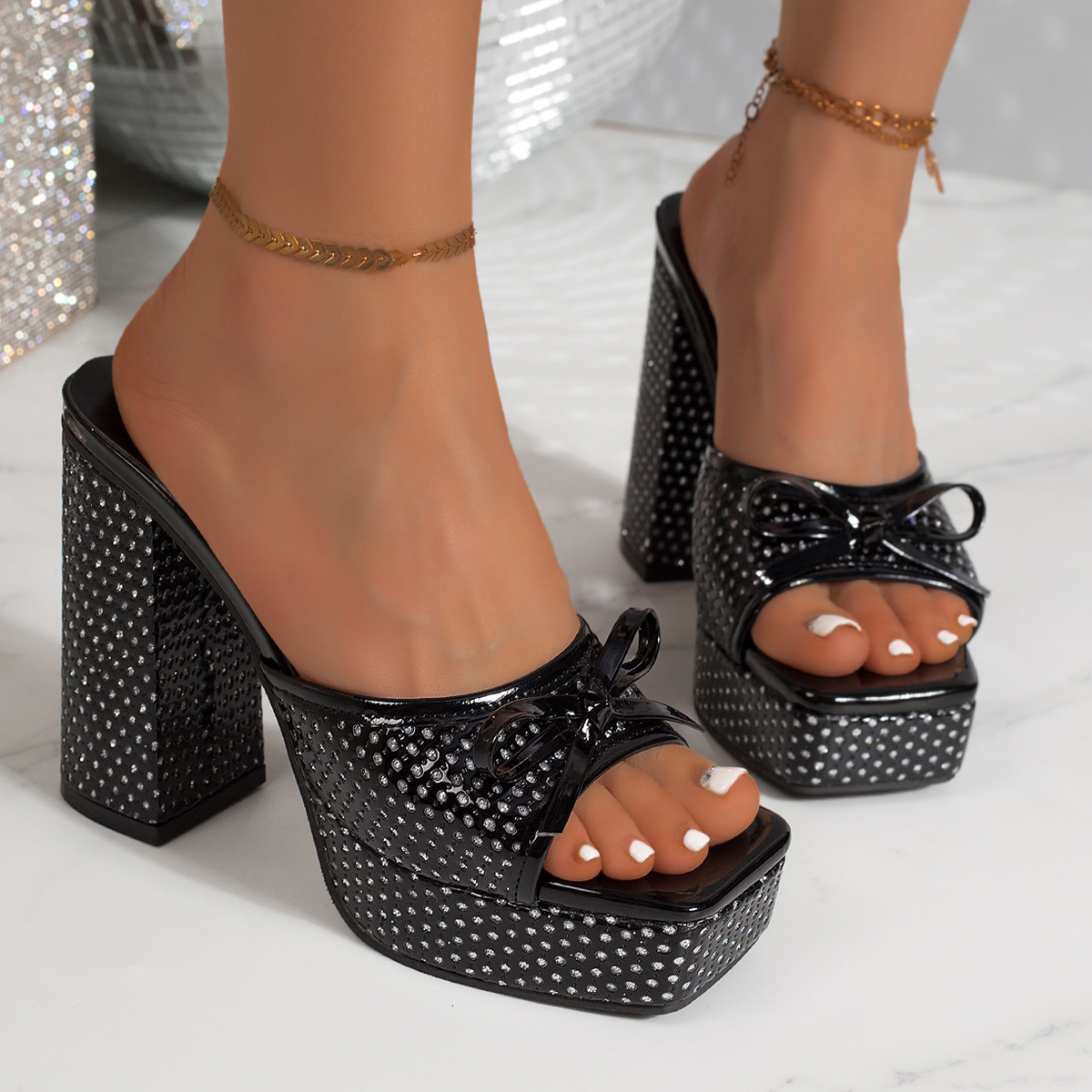 Rhinestone Bow Platform Mules, picture 3 of 3