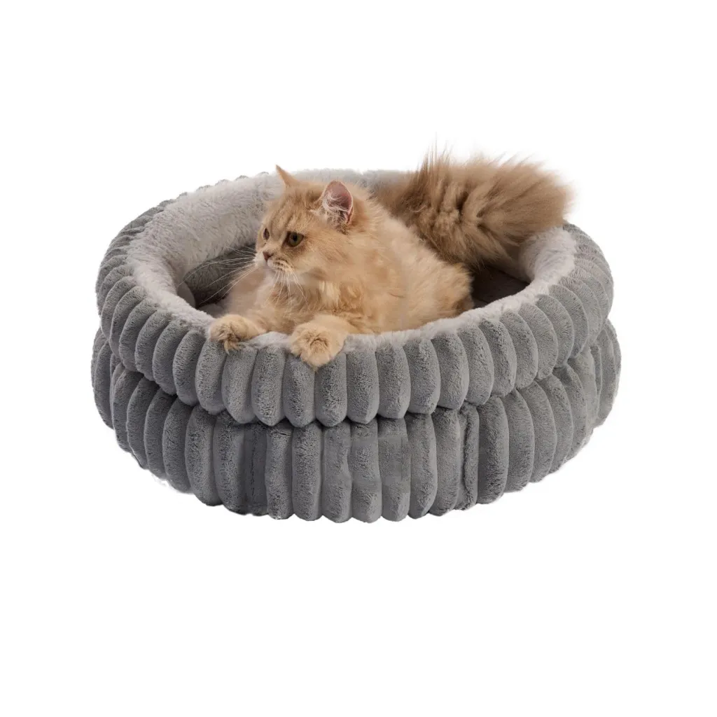 Cat Bed Kitten Bed Washable Cat Beds For Indoor Cats Super Soft Plush Faux Fur PetBed For Puppy And Kitten With Anti-Slip Bottom - Gray