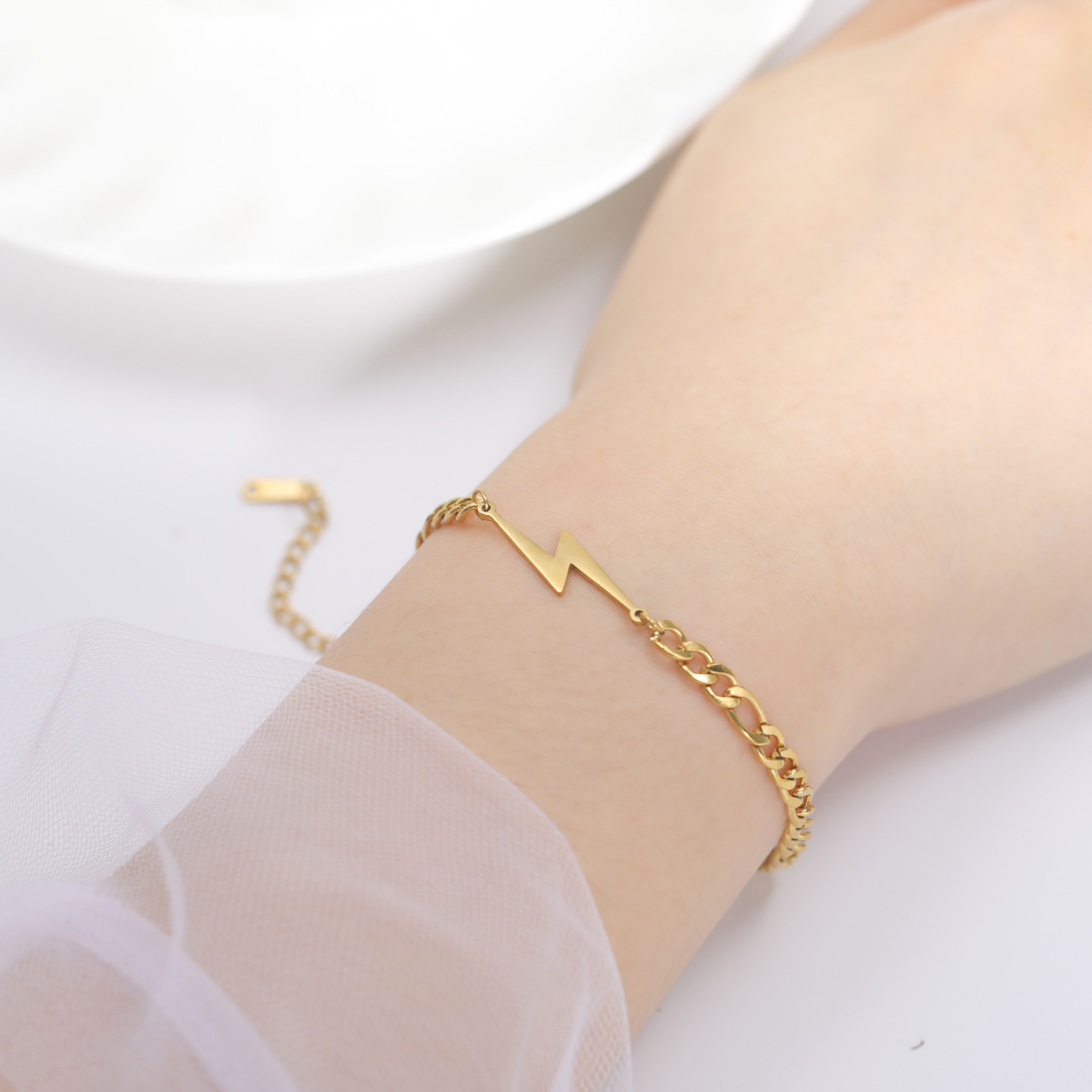 Double Hole Lightning Pendant Titanium Steel Women's Bracelet