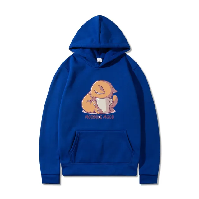 Printed Hooded Plus Fleece Sweater Men's And Women's Sports Sweater Blue - Shop at LoveMi
