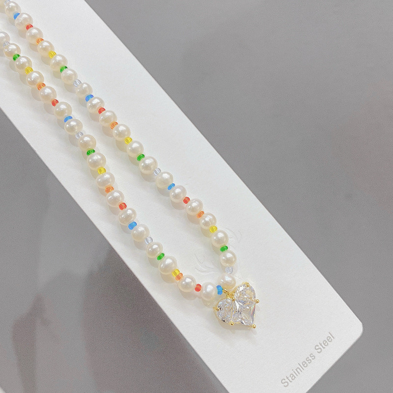 Temperament Vintage Natural Baroque Shaped Pearl Peach Heart Pendant Necklace