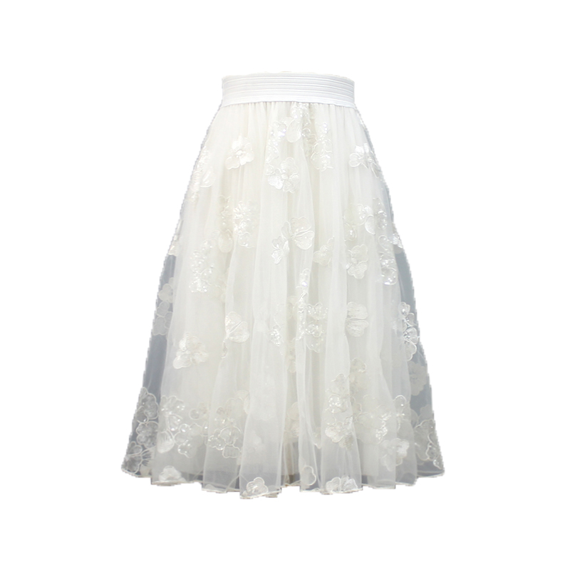 Fashion Beaded Piece Embroidered Temperament Mesh Gauze Skirt