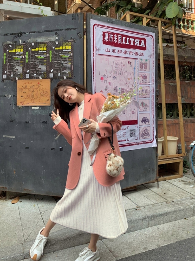 Ladies Fashion French Retro Wool Knit Dress