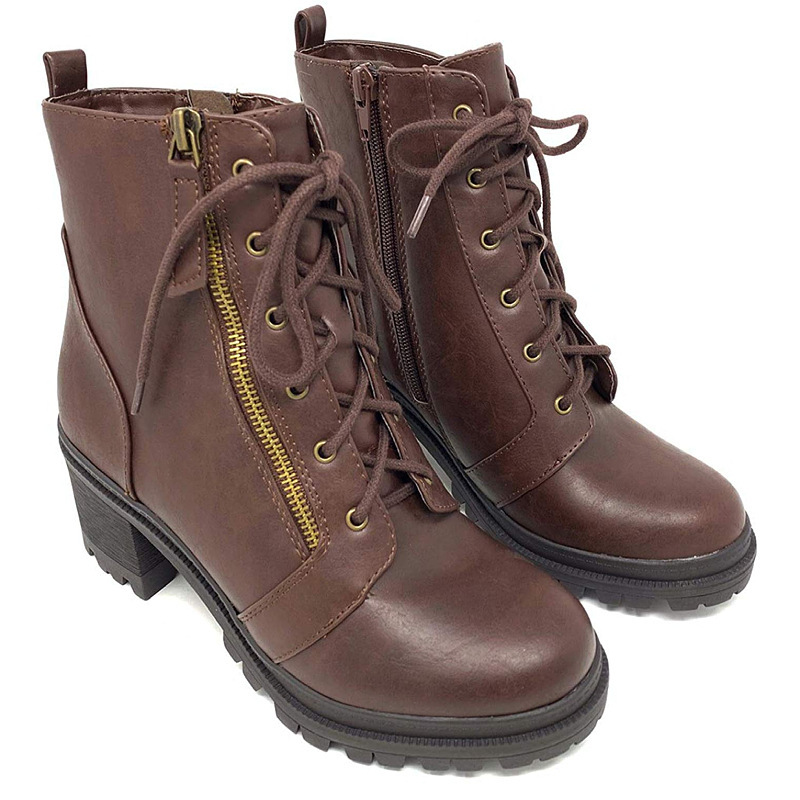 New Style Copper Zipper Solid Color High Heel Women's Boots For Autumn And Winter