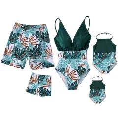 Parent-child Swimsuit Quick Dry Beach Pants Mid-child Swimsuit - Green - View 1