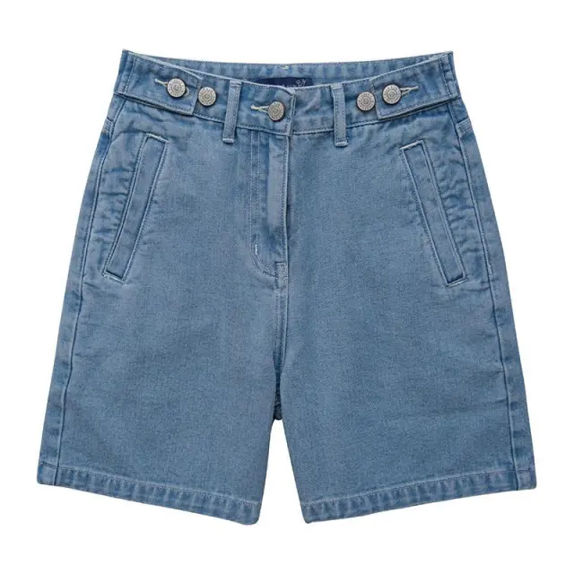 Adjustable Button Denim Shorts Women Loose Five point Pants Blue - Shop at LoveMi