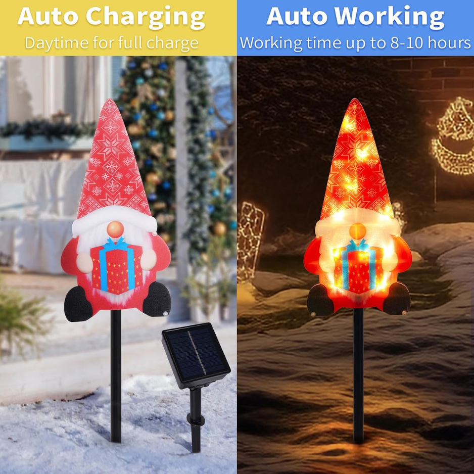Set Of 3 Solar Christmas Decorations, 8 Modes Solar Pathway Stakes Lights, Outdoor Christmas Gnome Lights Decor For Garden 5