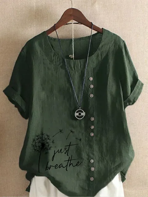 New Summer Fashion Casual Print Vintage Round Neck Short Army Green - Shop at LoveMi