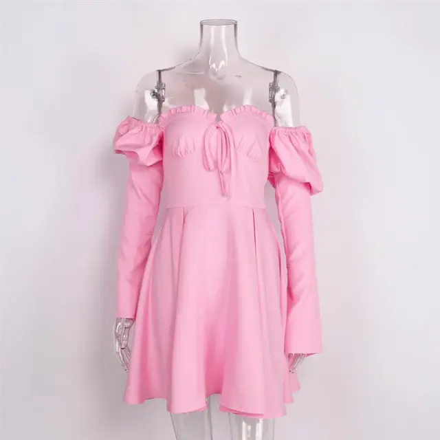 Waist looking Glamorous Long sleeved A line Dress Pink - Shop at LoveMi