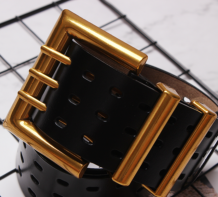 Women's Solid Color Metal Leather Wide Belt