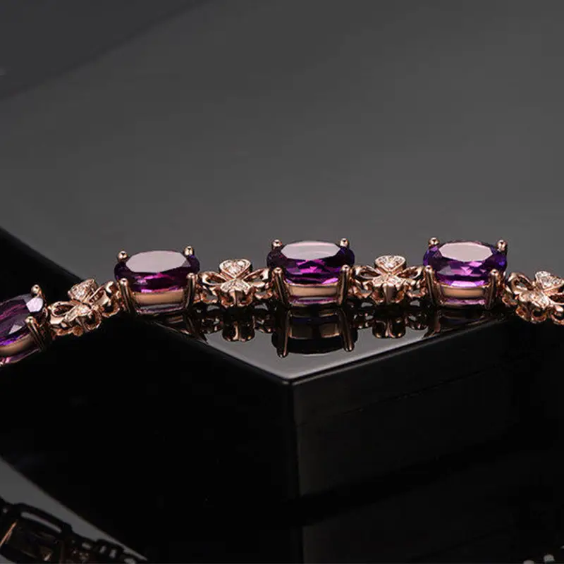 Square Amethyst Ring Jewelry Bracelet Set