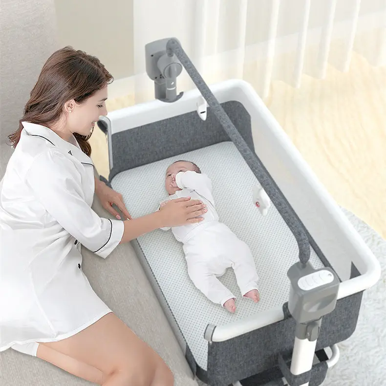 Portable Baby Bed Electric Bassinet Splicing Bed Foldable Newborn