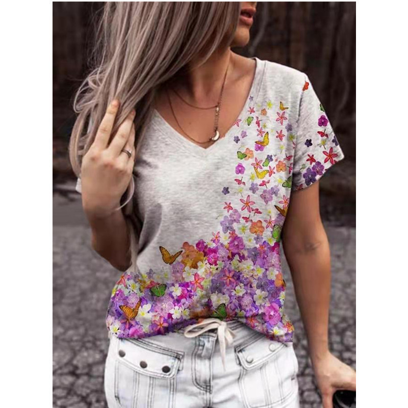 Title 2, Fashion Printed European And American V-neck T-...