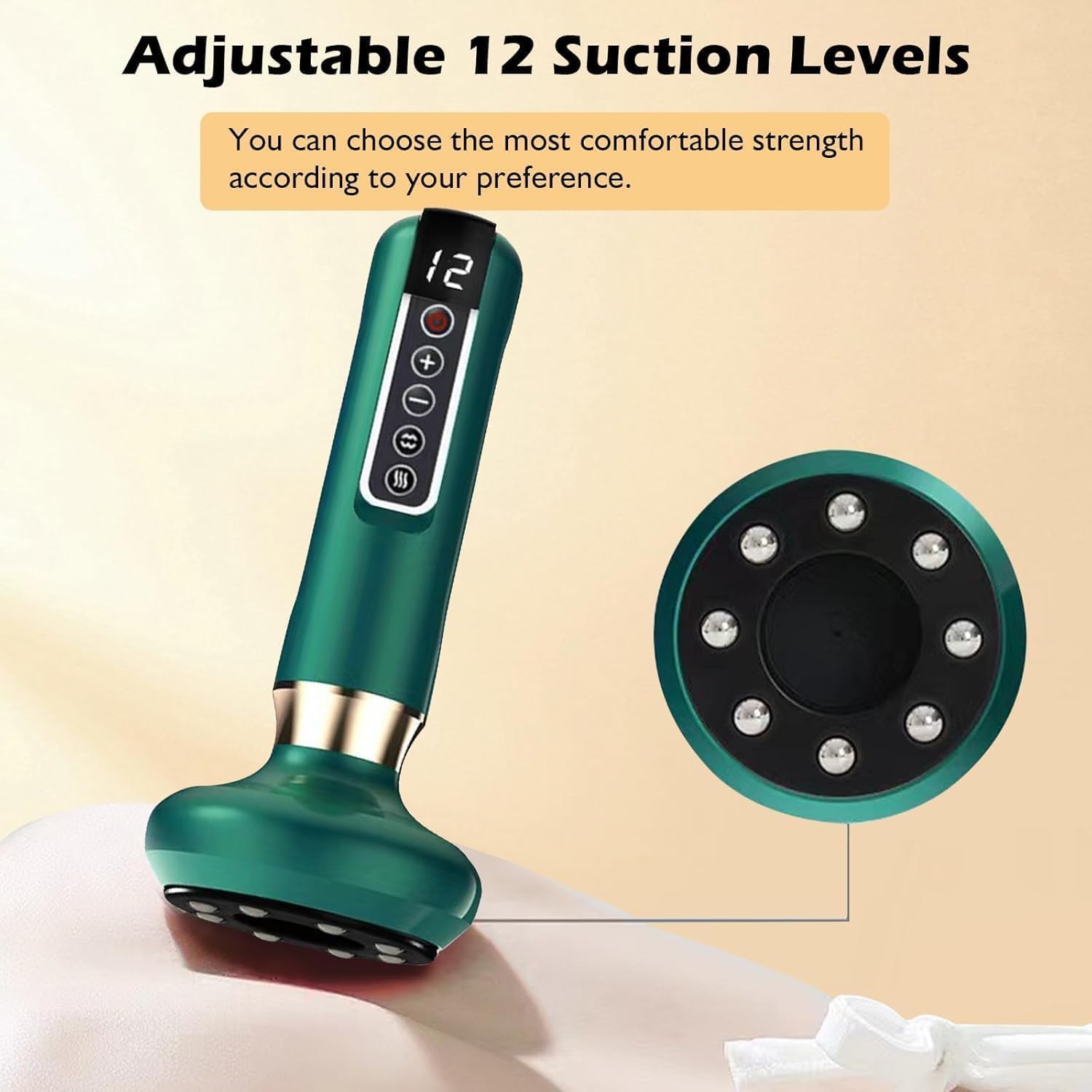 12 Levels Electric Cupping Massager Vacuum Suction GuaSha Anti Cellulite Beauty  Green