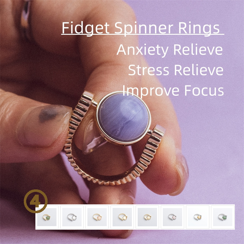 Original Fidget Spinner Rings Natural Stone Rings Replaceable Spinners For Anxiety And Stress Relief Jewelry Gifts