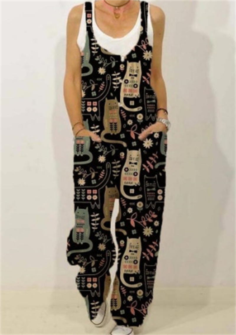 Women's Animal Floral Botanical Print Casual Sleeveless Loose Jumpsuit - Image 8