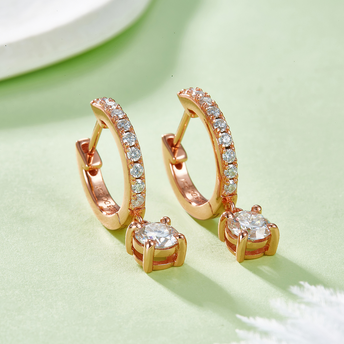 3g S925 Sterling Silver Moissanite Dangle Hoop Earrings  5mm Drop With Pave Hoop & GRA Certificate, Platinum Plated Jewelry Gift Box Set For Women