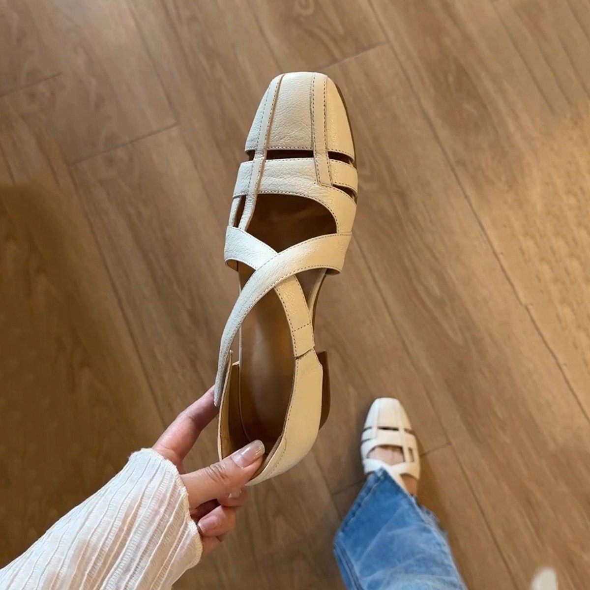 Women's Fashion Comfort Hollow Breathable Slip-on Closed Toe Roman Sandals, Low Heel Slim Outdoor Sandals