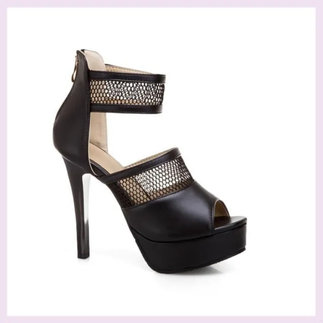 New Super Stiletto Fish Mouth Sandals Platform Black - Shop at LoveMi
