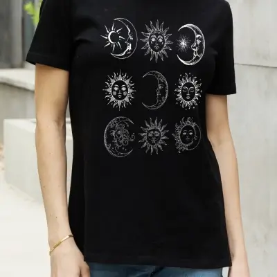 Simply Love Sun And Moon Graphic CottonT Shirt