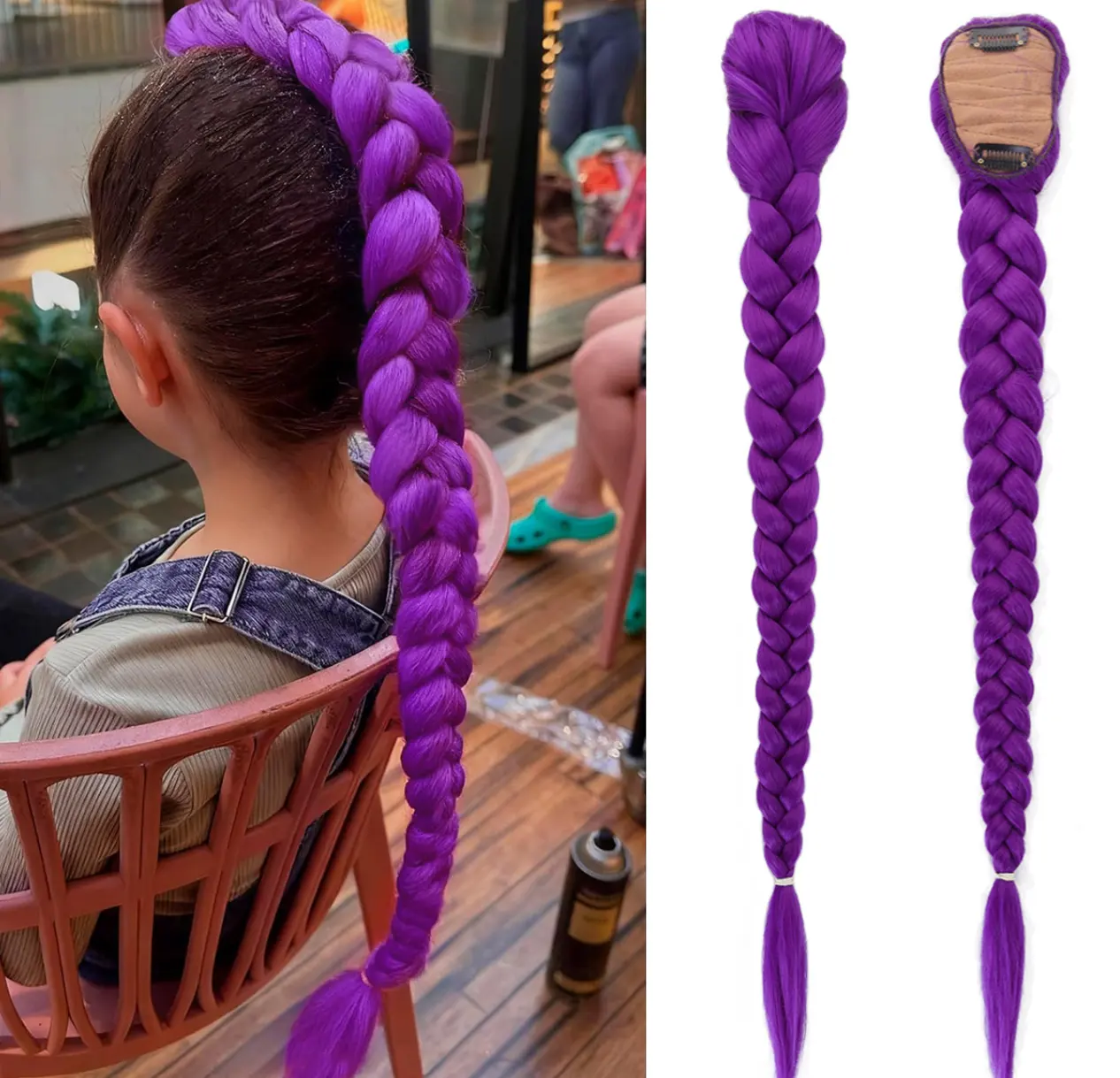 Clip-in Chunky Braided Ponytail Hair Extension, Colorful