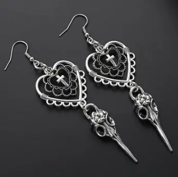 Jay Bird Head Pentagram Earrings Dark Gothic Halloween