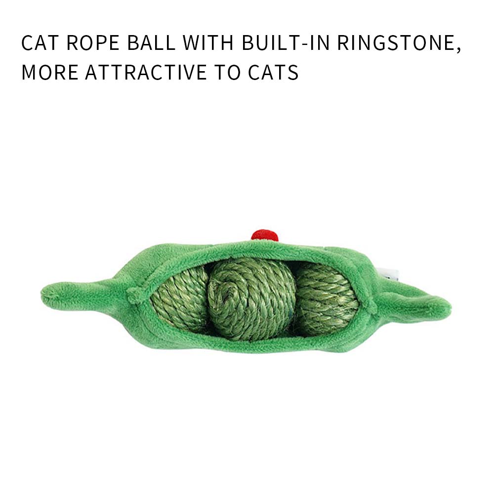 Three cat toy balls with sisal rope scratching and chew features, interactive play for indoor kittens with rustling sound and pea pod storage, great for training and hunting.