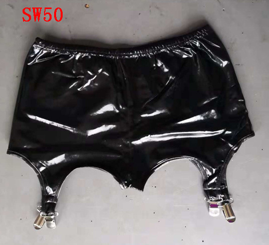 Women’s Black Glossy Patent Leather Garter Pantyhose