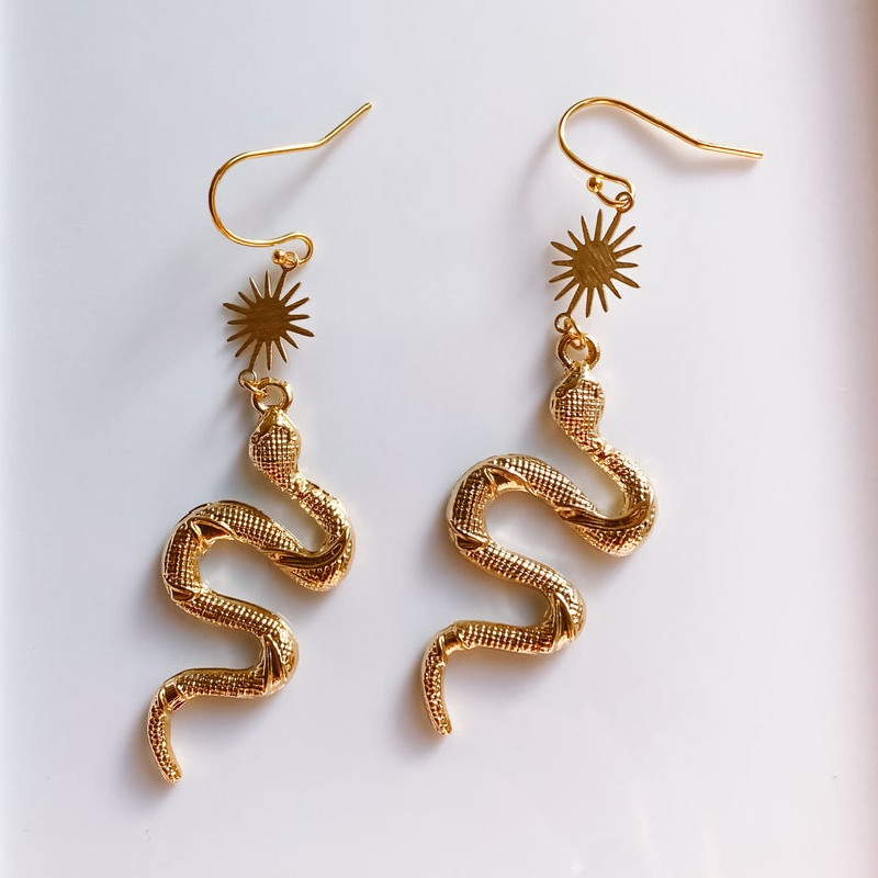 Title 6, Gold Snake Pendant Earrings Bohemian Style