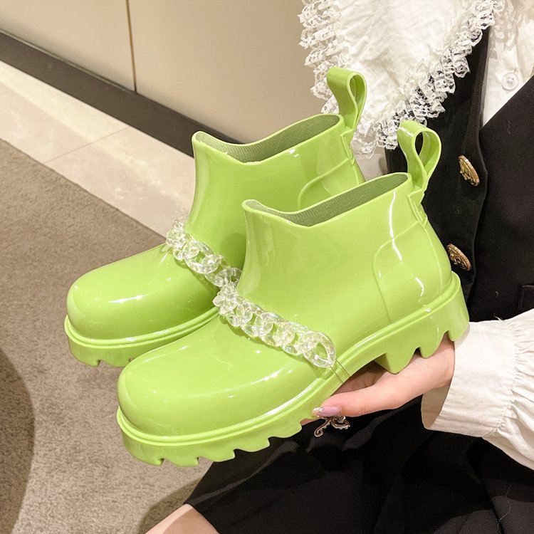 Women's Outerwear Fashion Chain Platform Rain Boots Green - Shop at LoveMi