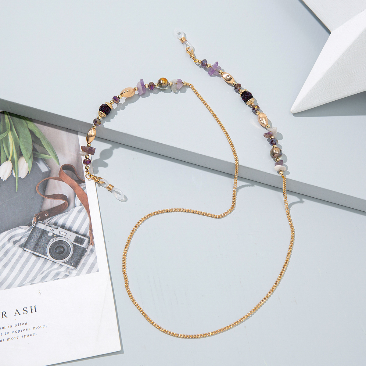 Crystal Anti drop Fashionable Beaded Glasses String Necklaces Purple - Shop at LoveMi