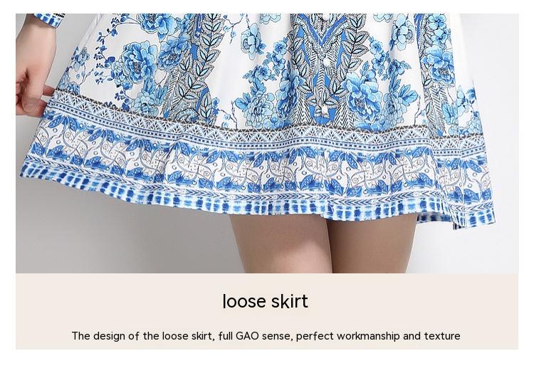V-neck Single Breasted Lantern Sleeve Waist Dress - 13