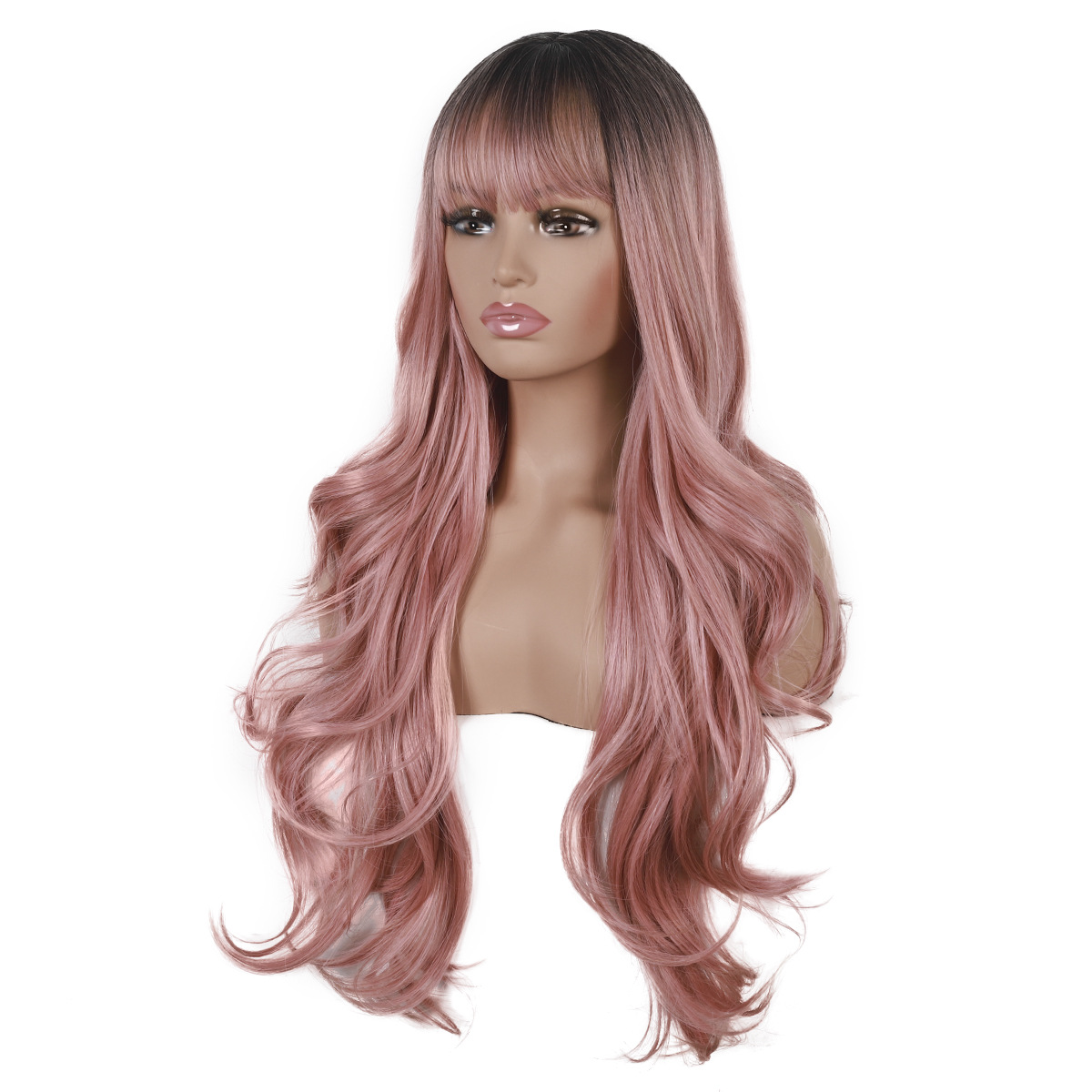 European And American Long Curly Hair Wig Cover Natural Neat Bangs — foto 6