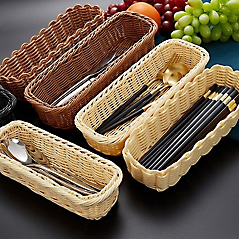 Rattan-like Tableware Basket, Woven Drain Chopstick Basket, Chopstick Box Holder