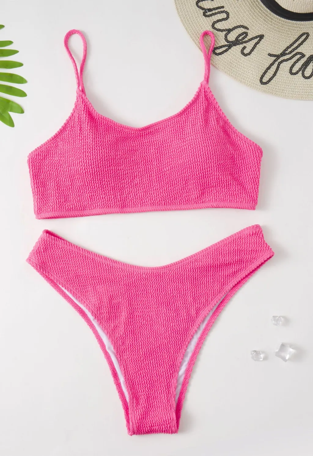 Plus-size Solid Colour Bikini Swimsuit - Pink