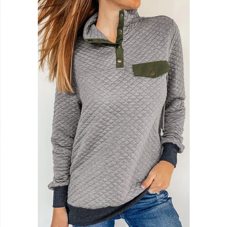 Casual Long-sleeved Solid Color Stand-up Collar Sweater - Grey Green