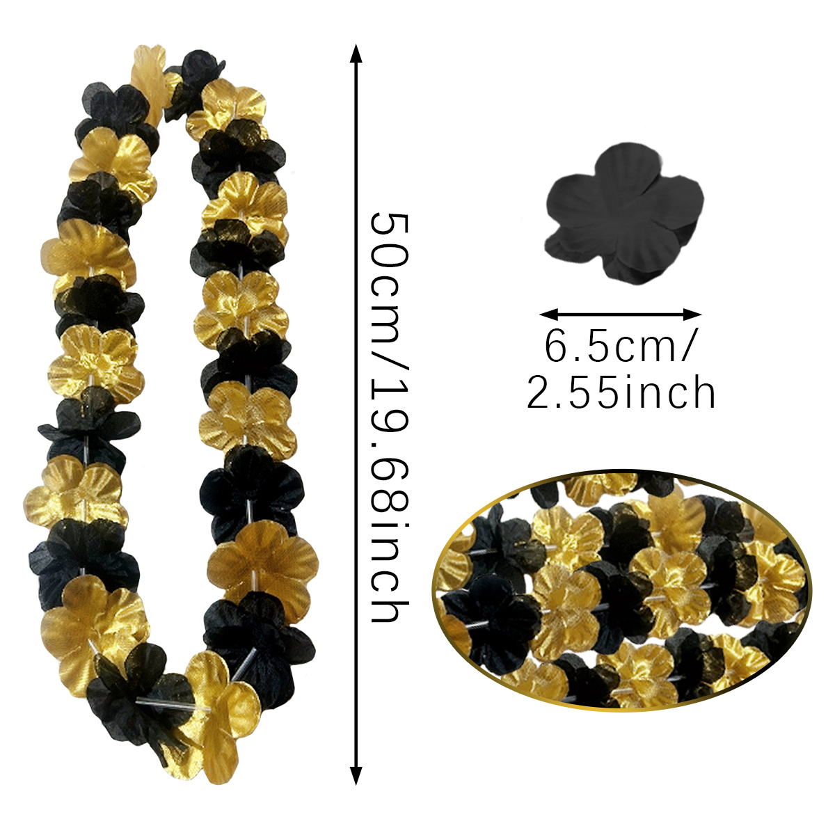 24 Pieces Black Golden Flower Leis Exquisite Artificial Flowers Neck Loop