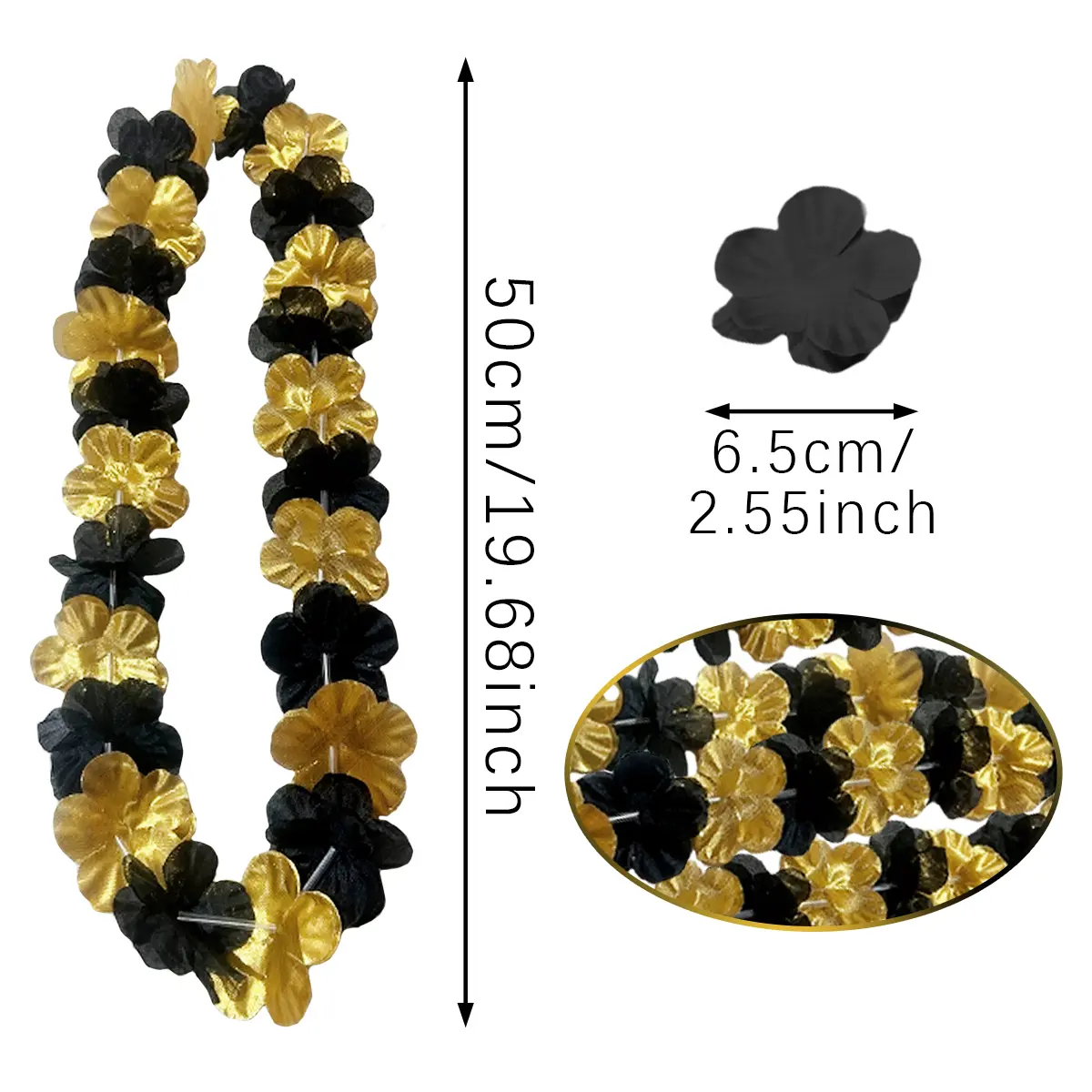 24 Pieces Black Golden Flower Leis Exquisite Artificial Flowers Neck Loop