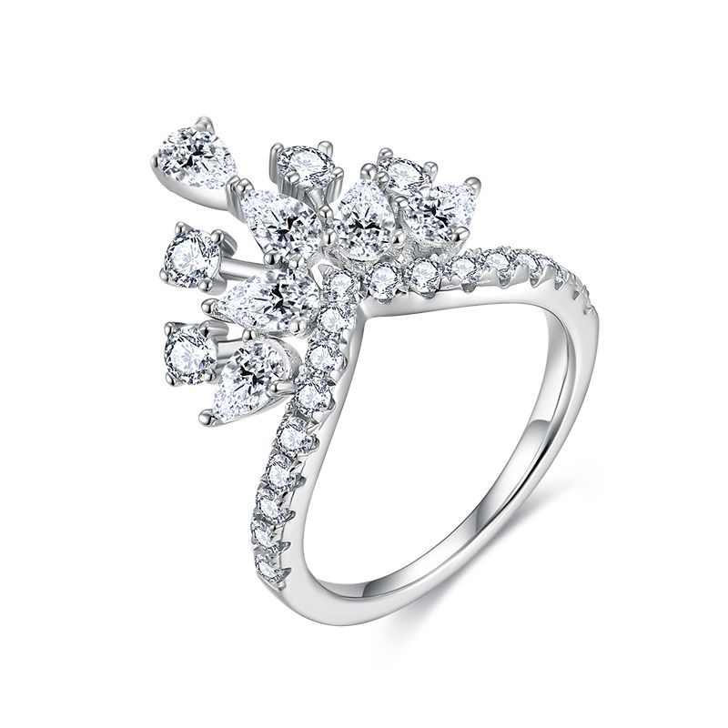 Wave Queen - A Luxurious And Fashionable Minimalist Jewelry Ring Adorned With Top-quality Moissanite. Made Of S925 Silver Electroplated With Platinum. This Is A Women's Ring. - Image 1
