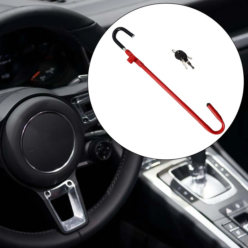 Car Steering Wheel To Pedal Lock Anti-theft Device Twin Hook With 2 Keys Red — image 4