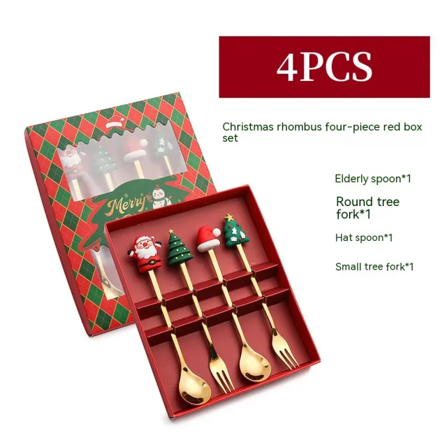 Creative Stainless Steel Christmas Spoon Kit A 4Pc Four Piece Set Red Box - Shop at LoveMi
