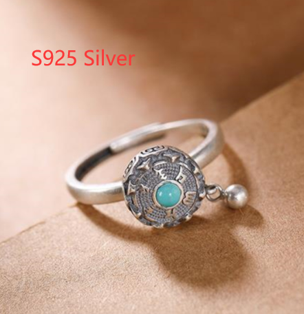 Buddhist Jewelry Turning Cylinder Six-Character Mantra Transfer Ring Enamel Lotus Rotating Ring