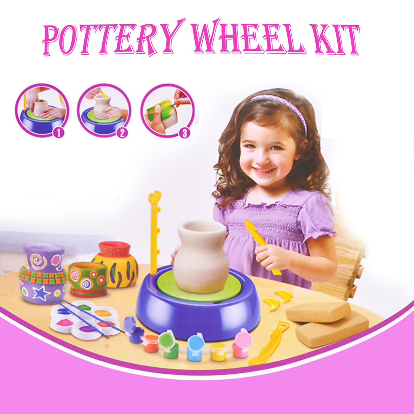 Bginners Pottery Wheel Kit Craft Toys For Kids With Paints And Tools