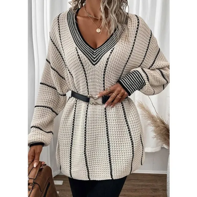 Vertical Casual Loose Sweater For Women Beige - Shop at LoveMi